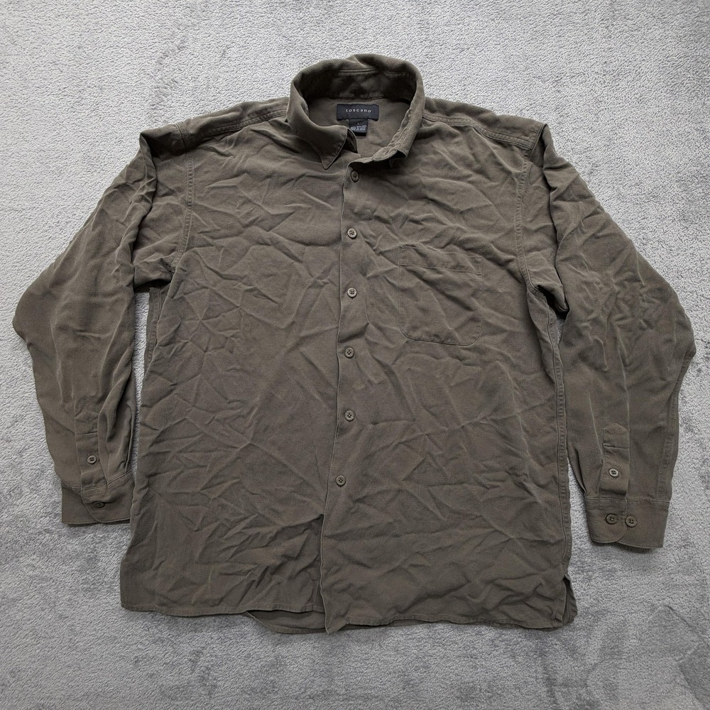 Toscano Shirt Mens Large Gray Silk Waffle Knit Button‎ Front Long Sleeve